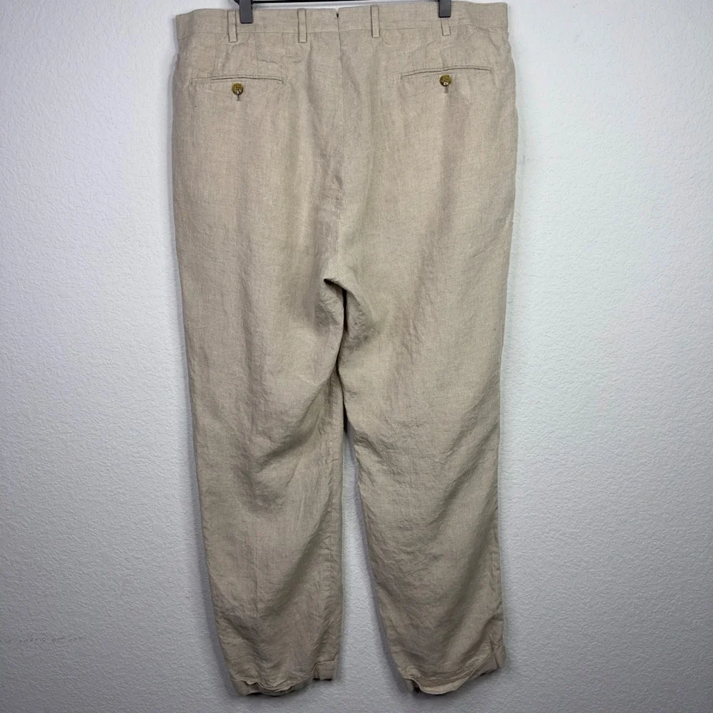 J.‎ Hilburn Pants Mens 38x32 Beige Linen Cuffed Trouser Vacation Minimalist